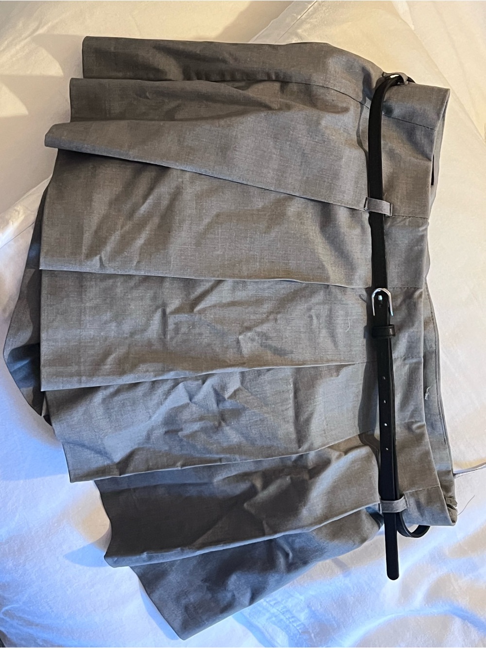 Grey Pleated Skirt with Black Belt